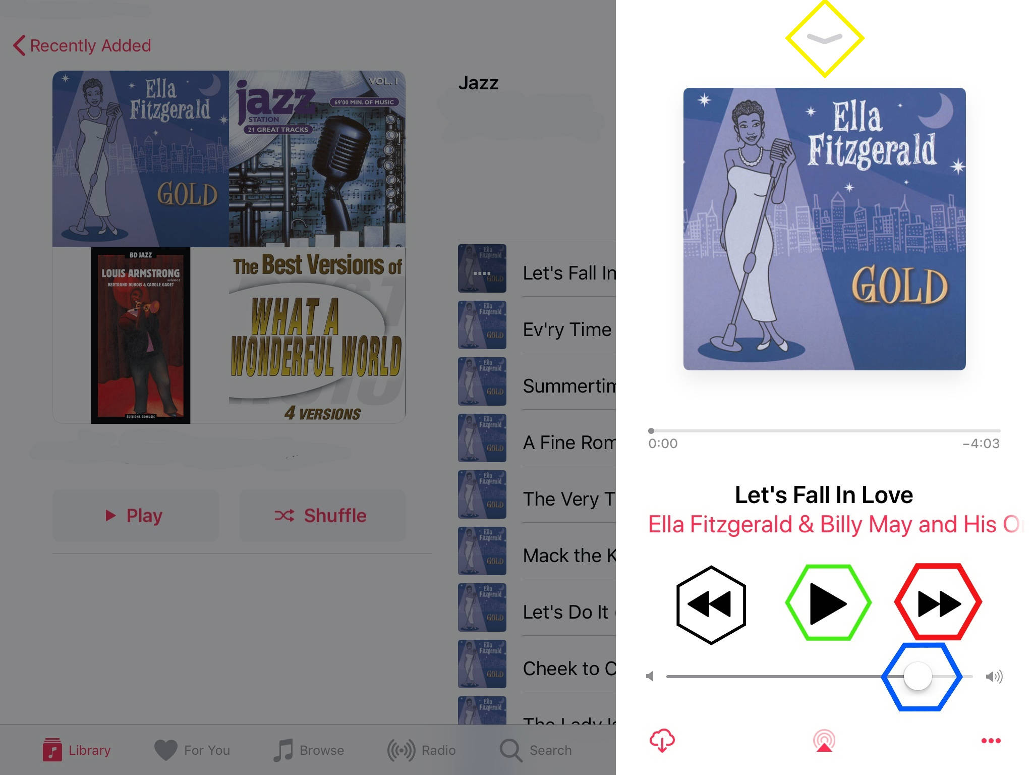 what the buttons do on the currently playing bar in the music app on ipad